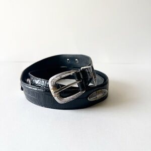 Grec Norman Black alligator Embossed Western Style Silver Buckle Belt